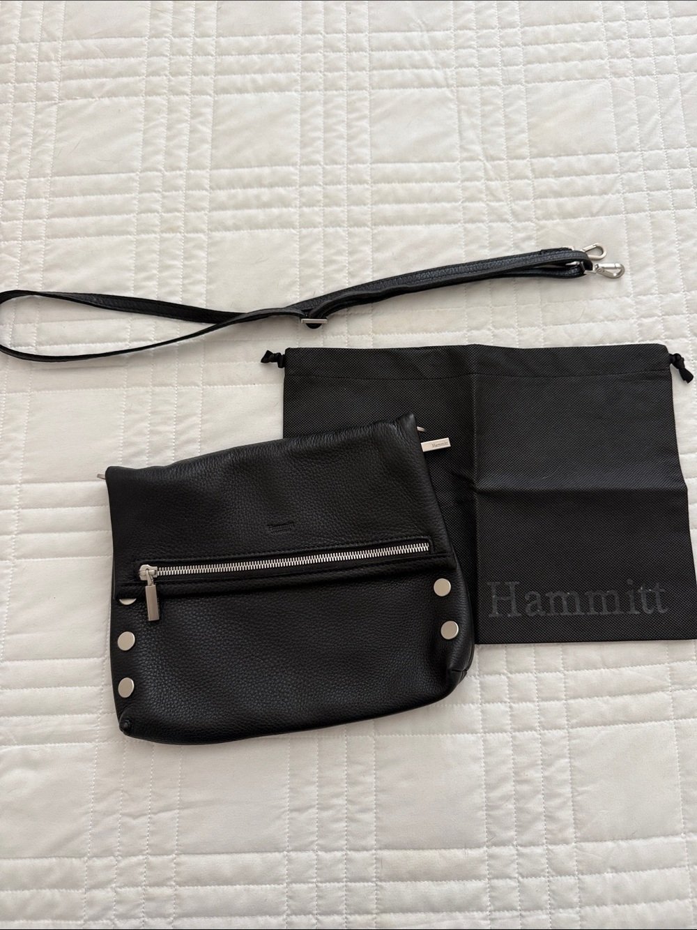Hammitt Black Pebbled Leather Crossbody with Silver Accents